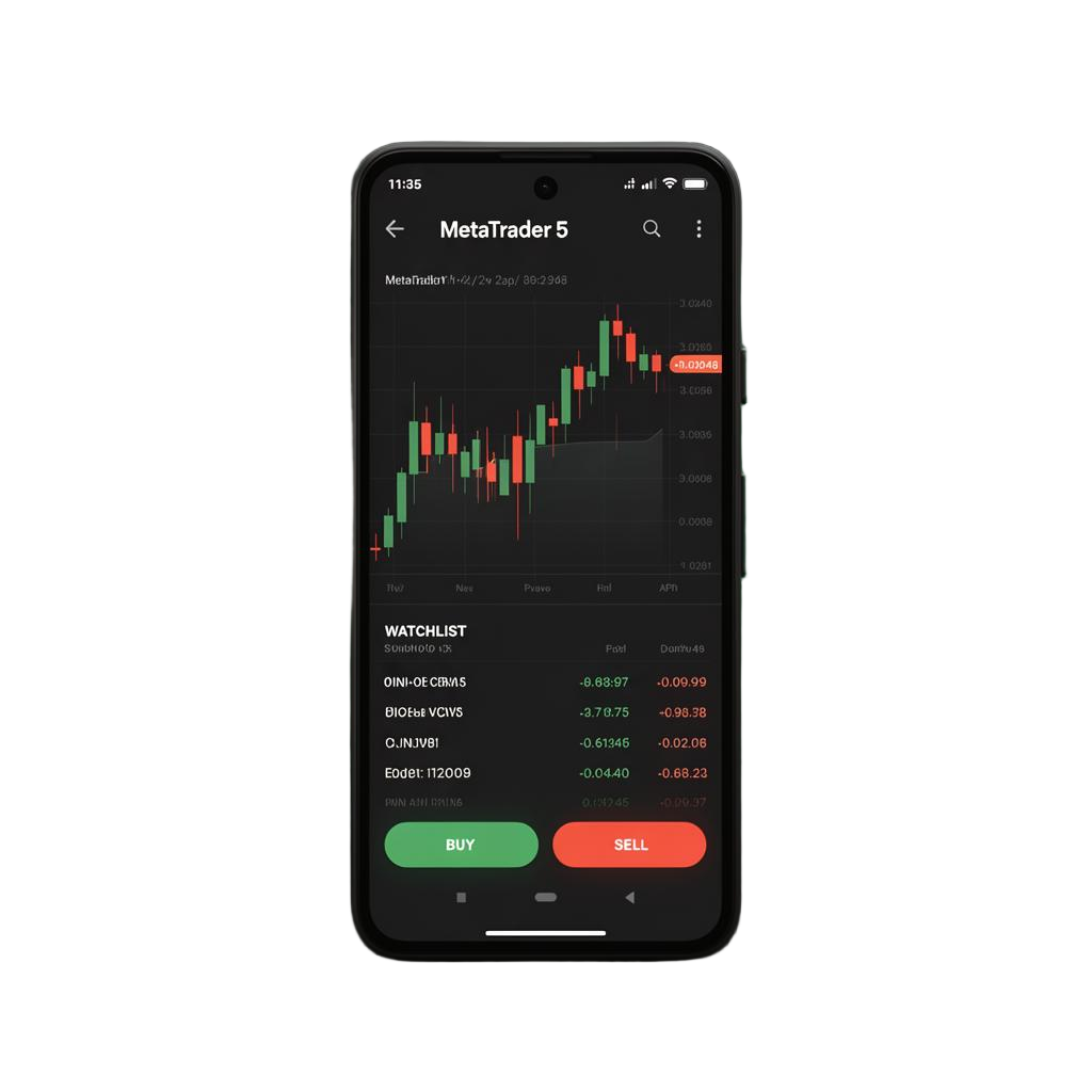 Android App mockup showing MetaTrader 5